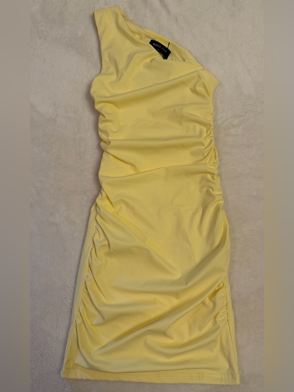 White Fox Boutique Nine to Five Mini Dress Lemon Yellow Ruched Size XS NWT